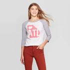 Women's 3/4 Sleeve Crewneck Atl Heart Graphic T-shirt - Modern Lux White L, Women's,