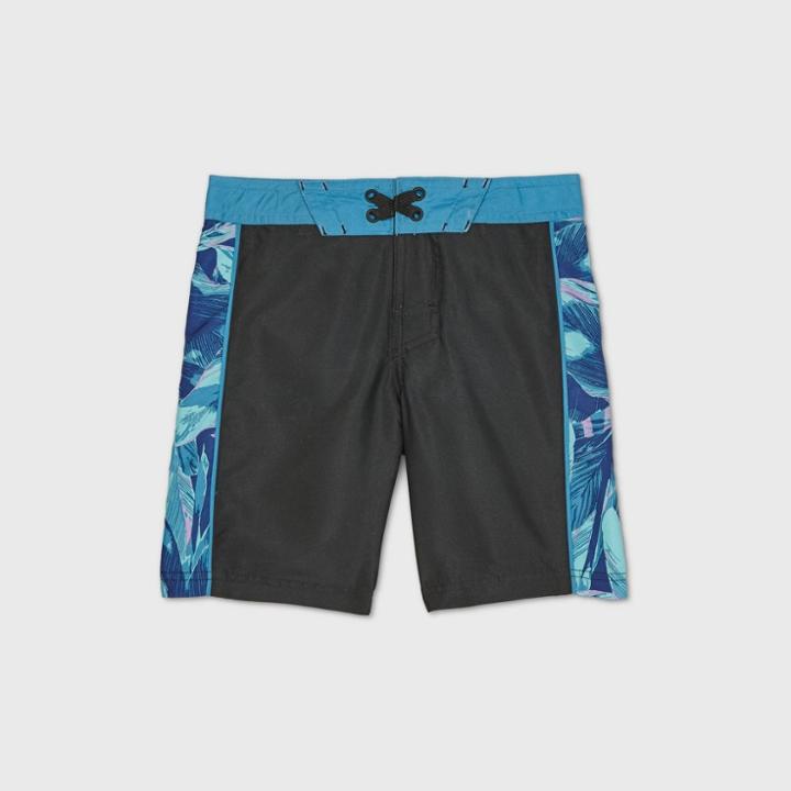 Boys' Floral Side Print Swim Trunks - Art Class Black