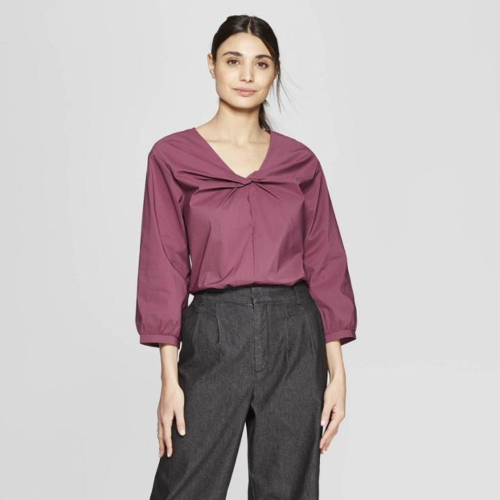 Women's 3/4 Sleeve Twist Front Blouse - Prologue Pink