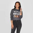 Modern Lux Women's Witch Way Wine Long Sleeve T-shirt - Charcoal L, Size: