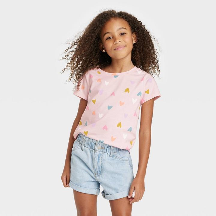 Girls' Printed Short Sleeve T-shirt - Cat & Jack Soft Pink