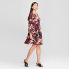 Women's Floral Print Mesh Crochet Shoulder Dress - Spenser Jeremy - Plum