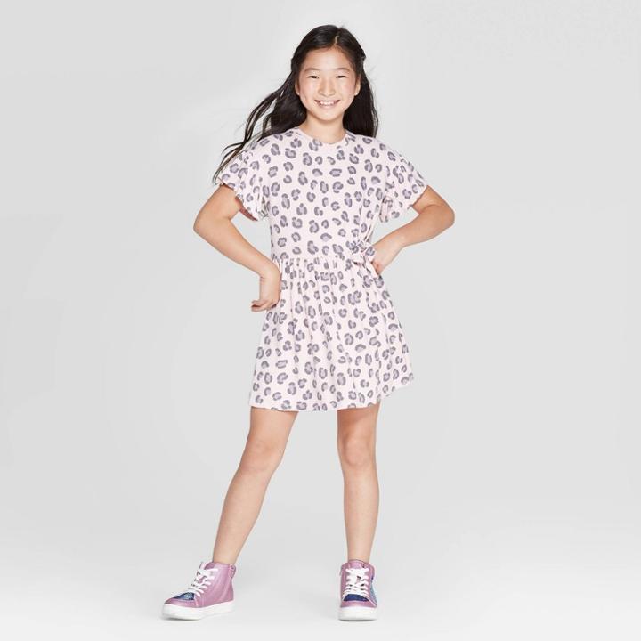 Petitegirls' Short Sleeve Animal Cozy Dress - Cat & Jack Blush M, Girl's,