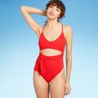 Shade & Shore Women's Front Cut Out Sash-tie Ribbed One Piece Swimsuit - Shade &
