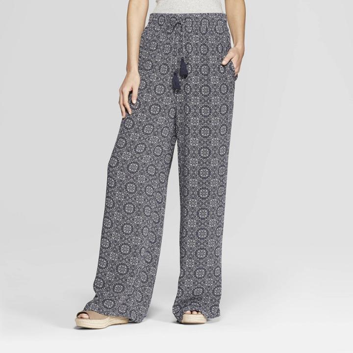 Women's Mid-rise Tie Waist Wide Leg Pants - Knox Rose Navy