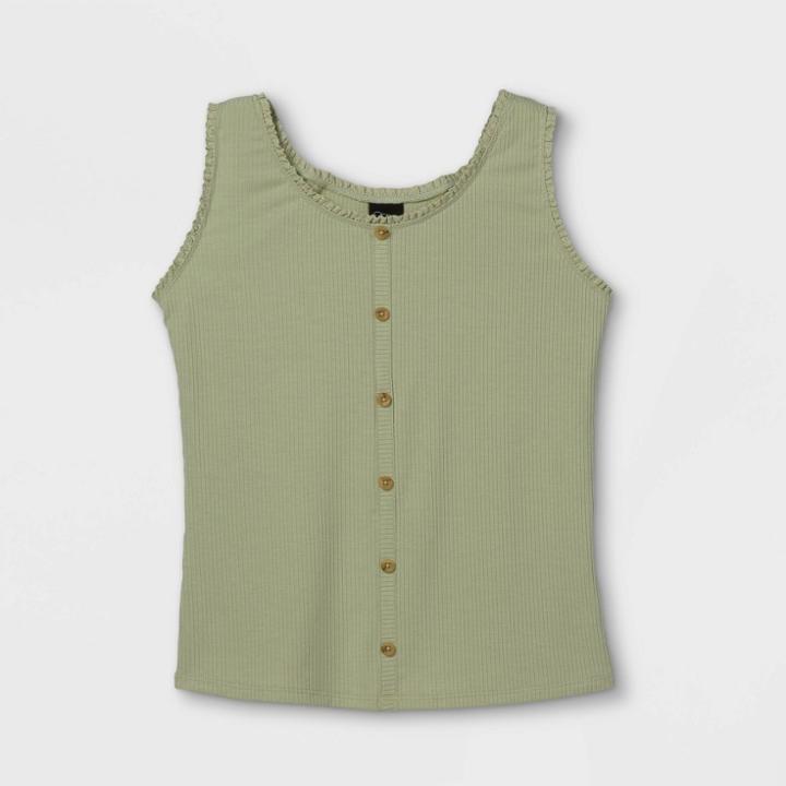 Girls' Rib-knit Button-front Lace Trim Tank Top - Art Class Green