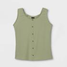 Girls' Rib-knit Button-front Lace Trim Tank Top - Art Class Green