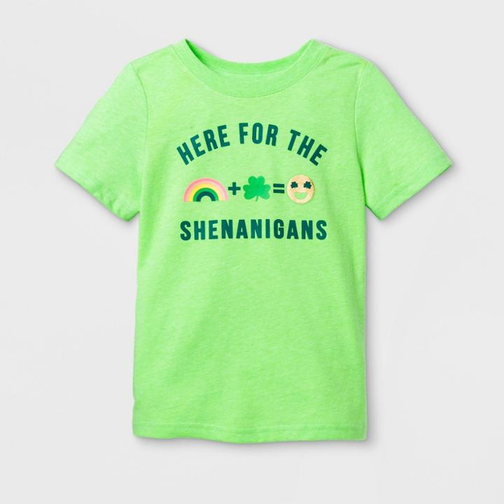 Toddler Short Sleeve 'here For The Shenanigans' T-shirt - Cat & Jack Green 2t, Toddler Unisex