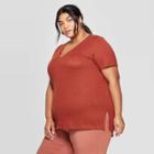 Women's Plus Size Short Sleeve V-neck T-shirt - Ava & Viv Brown X, Women's