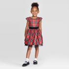 Toddler Girls' Cap Sleeve Plaid Dress - Cat & Jack Red/black 12m, Toddler Girl's