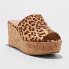 Women's Lucy Microsuede Leopard Print Cork Bottom Mule Wedge Pumps - A New Day Brown