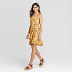 Women's Floral Print Sleeveless Wrap Dress - Xhilaration Mustard Xs, Women's, Yellow
