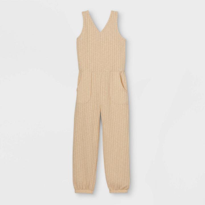 Girls' Rib-knit Sleeveless Jumpsuit - Art Class Ivory