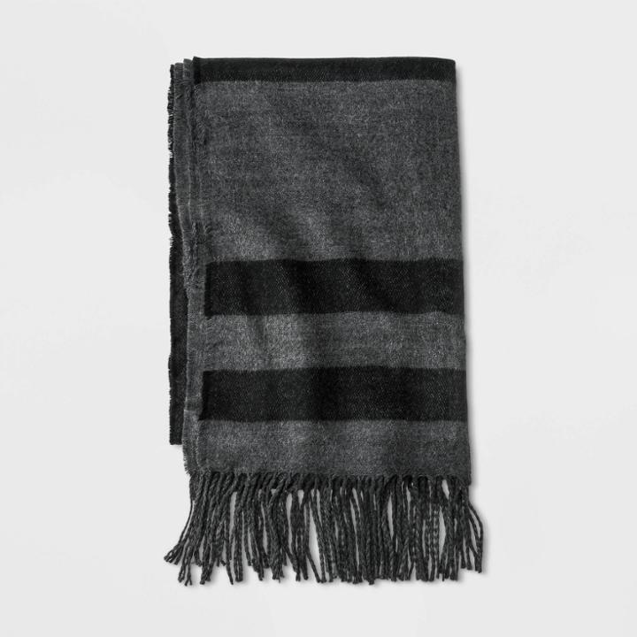Men's Striped Scraf - Goodfellow & Co Gray/black One Size,