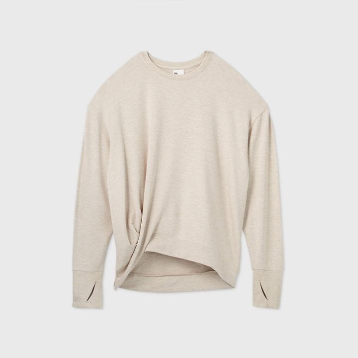 Women's French Terry Twist-front Crewneck Pullover - All In Motion Heather Oatmeal Xs, Grey Oatmeal