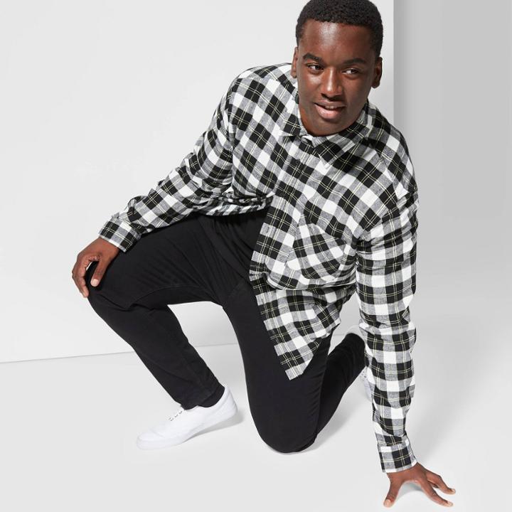 Men's Tall Checkered Standard Fit Flannel Button-down Shirt - Original Use Black Tie