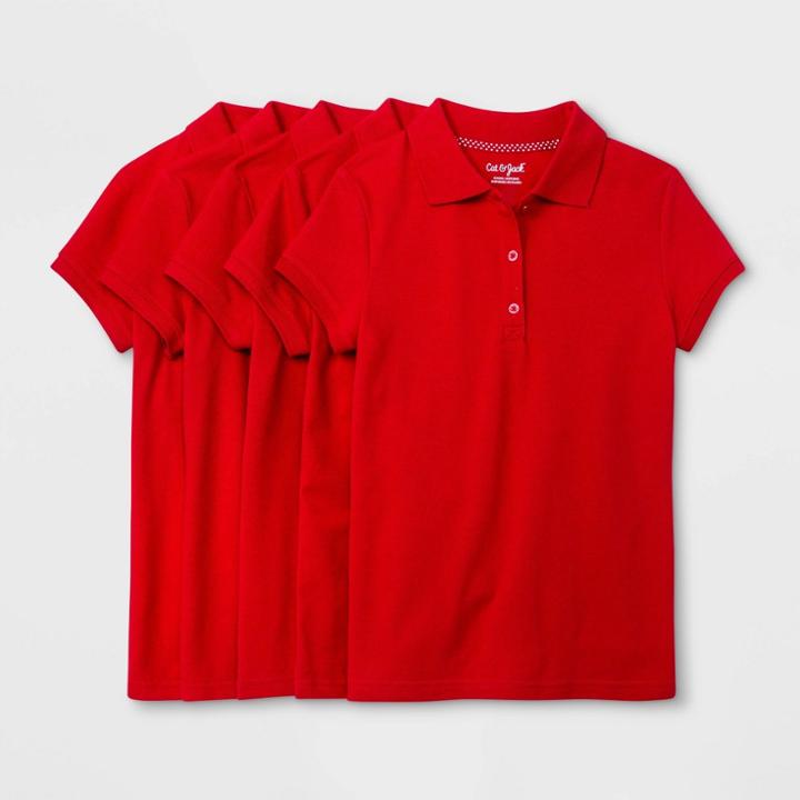 Petitegirls' 5pk Short Sleeve Stretch Pique Uniform Polo Shirt - Cat & Jack Red