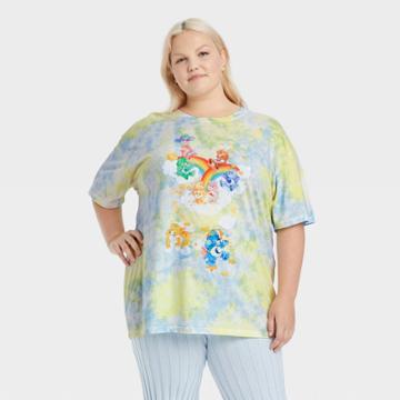 Care Bears Women's Care Bear Plus Size Short Sleeve Oversized Graphic T-shirt - Tie-dye 1x, Blue/yellow