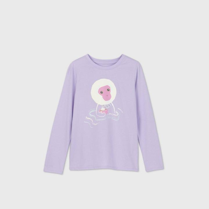 Girls' Long Sleeve Hot Chocolate Monkey Graphic T-shirt - Cat & Jack Violet Xl, Brown/purple