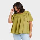 Women's Plus Size Striped Flutter Short Sleeve Blouse - Universal Thread Green