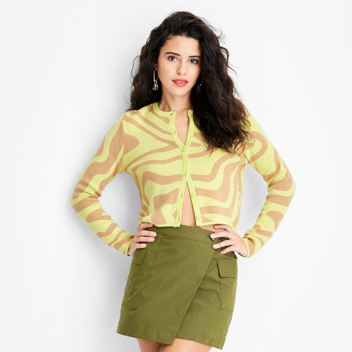 Women's Zebra Print Long Sleeve Button-front Cardigan - Future Collective With Gabriella Karefa-johnson Tan/lemon Yellow Xxs