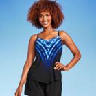 Women's V-hem Tankini Top - Aqua Green Navy Blue