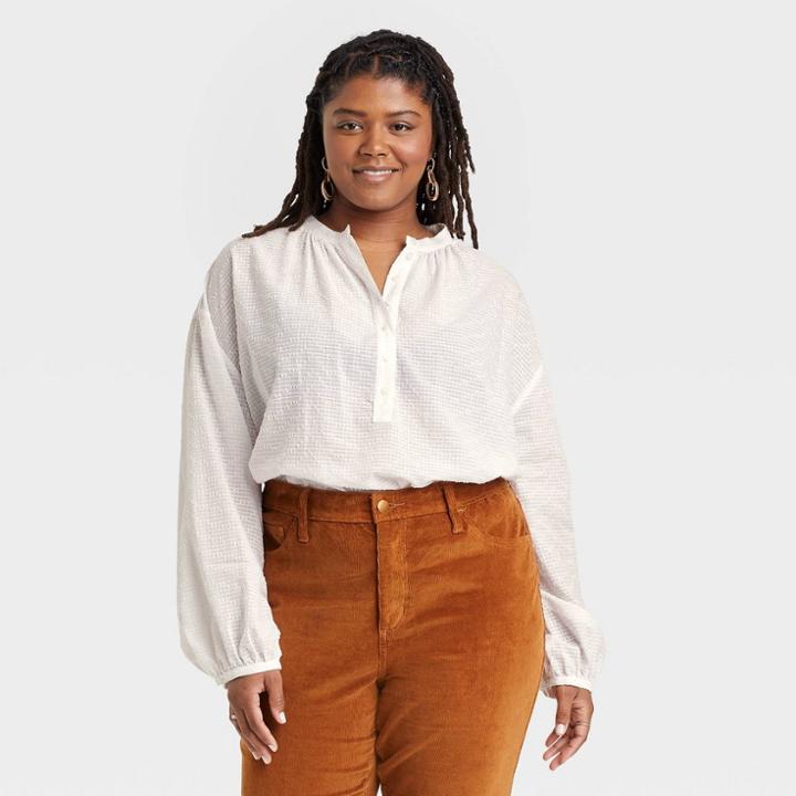 Women's Plus Size Balloon Long Sleeve Poet Blouse - Universal Thread White