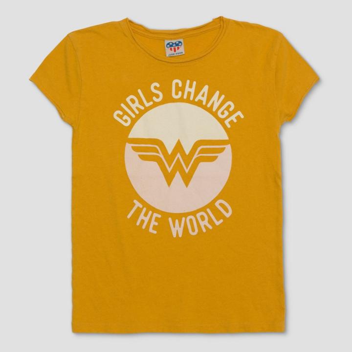 Junk Food Kids' Wonder Woman Girls Change The World Short Sleeve T-shirt - Bright Gold Xl(14-16), Yellow