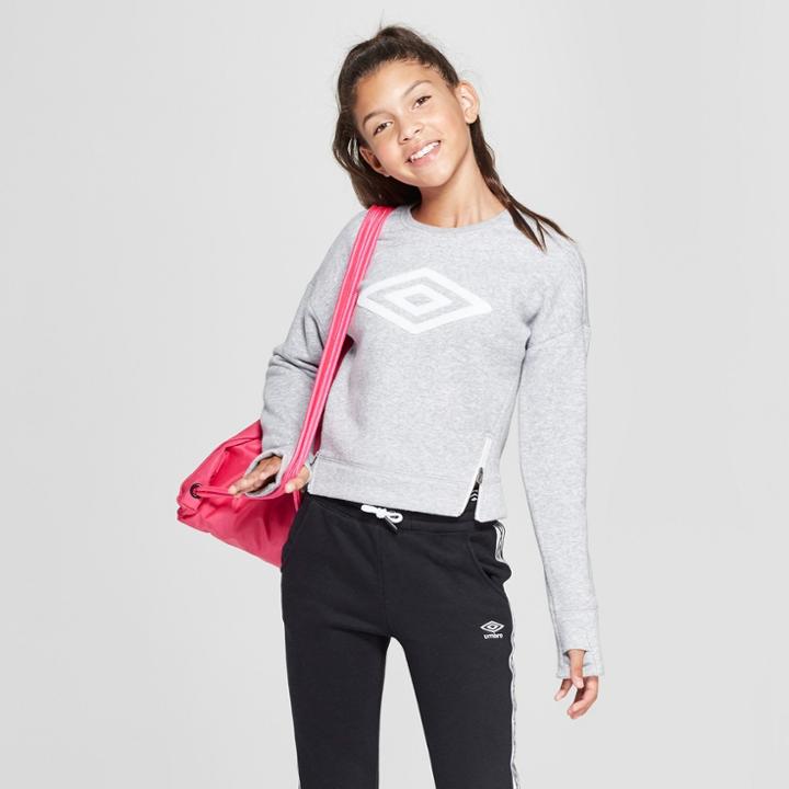 Umbro Girls' Side Zip Fleece Pullover - Heather Grey
