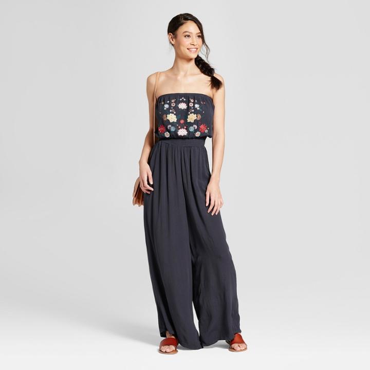 Women's Floral Print Strapless Cropped Jumpsuit - Xhilaration Ash (grey)