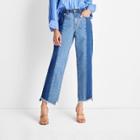 Women's Mid-rise Two-tone Straight Leg Jeans - Future Collective With Kahlana Barfield Brown Blue Denim