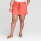 Women's Plus Size Tie Waist Shorts - A New Day Coral 1x, Women's, Size: