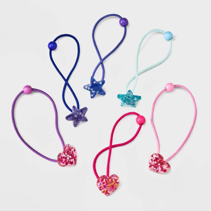 Girls' 6pk Glitter Heart Elastic Hair Ties - Cat & Jack