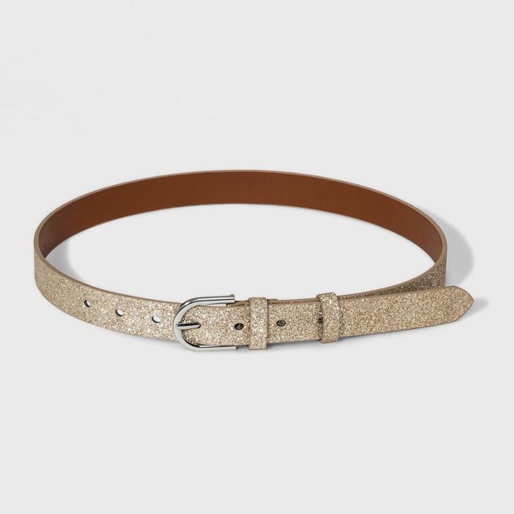 Women's 25mm Glitter 2 Loops Belt - A New Day Gold