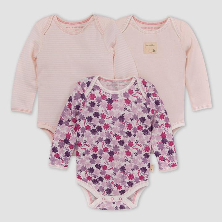 Burt's Bees Baby Baby Girls' 3pk Ditsy Museum Garden Bodysuit - Light Pink