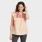 Women's Striped Flutter Short Sleeve Embroidered Top - Knox Rose Coral