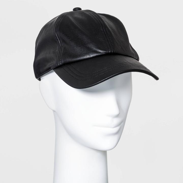 Women's Faux Leather Baseball Hat - A New Day Black
