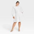 Women's Plus Size Long Sleeve Shirtdress - A New Day White