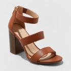 Women's Lucita Faux Leather Triple Band Block Heel Pumps - A New Day Cognac