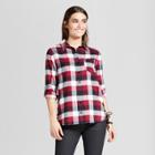 Women's Long Sleeve Side Lace-up Shirt - Alison Andrews Red/black Plaid