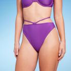 Women's Strappy Ribbed High Waist Extra High Leg Extra Cheeky Bikini Bottom - Shade & Shore Purple