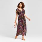 Women's Floral Print Short Sleeve Tiered Maxi Sundress- A New Day Navy Xxl,