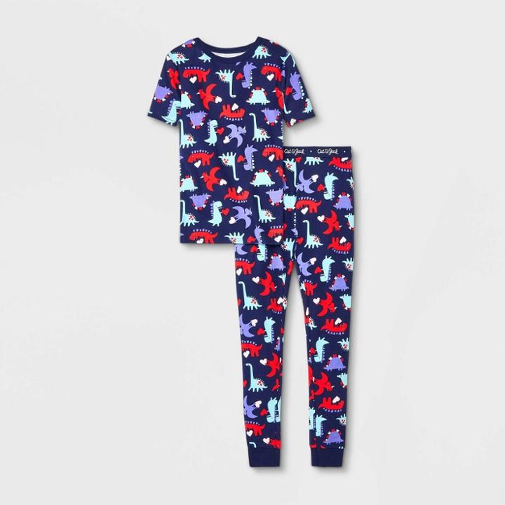 Kids' 2pc Valentine's Day Dinosaur Tight Fit Pajama Set - Cat & Jack Navy Blue