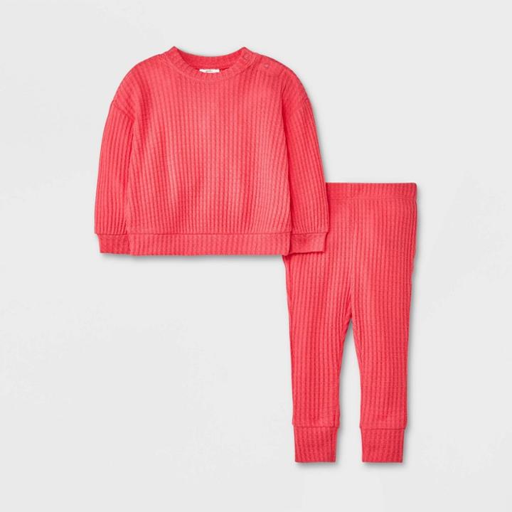 Baby Long Sleeve Waffle Top & Bottom Set - Cat & Jack Pink Newborn