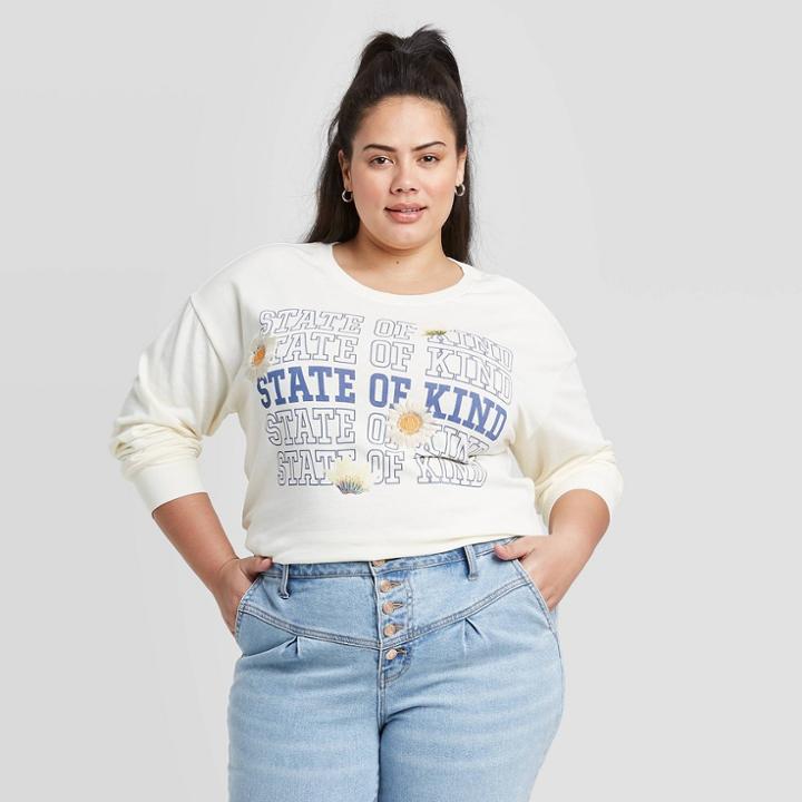 Doe. Women's Plus Size State Of Kind Daisy Sweatshirt (juniors') - Cream 1x, Women's, Size: