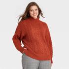 Women's Plus Size Mock Turtleneck Pullover Sweater - Ava & Viv Orange X