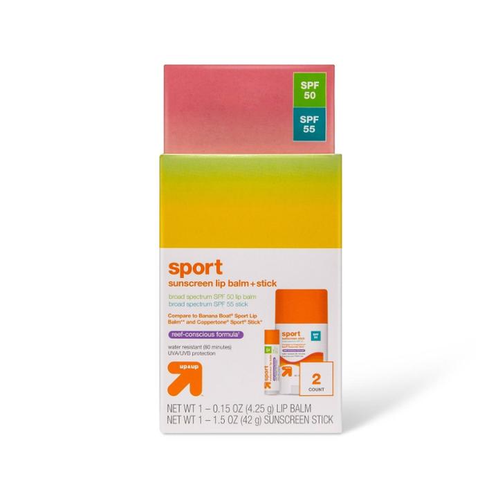 Sport Adult Sunscreen Stick - Spf 55 And Lip Balm - Spf 50 - 2ct/1.65oz - Up & Up
