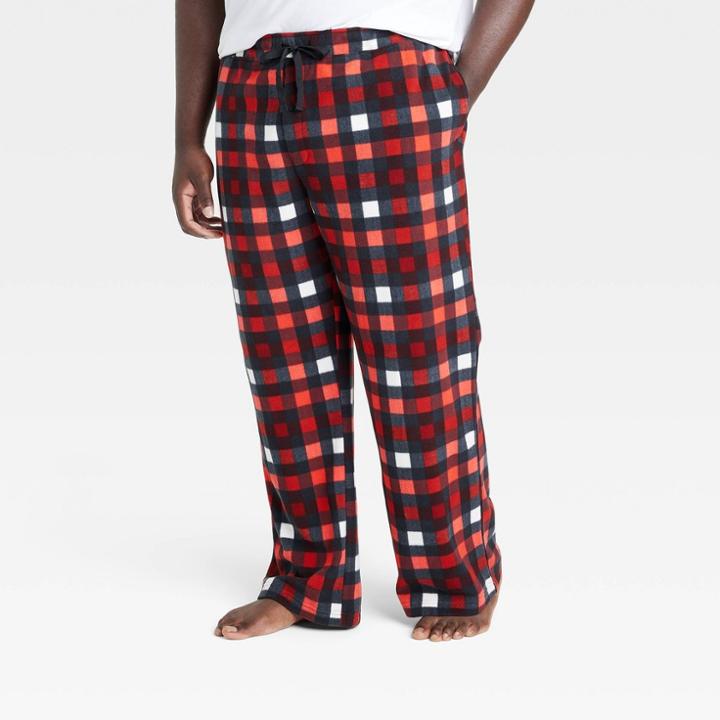 Men's Big & Tall Plaid Microfleece Pajama Pants - Goodfellow & Co Red