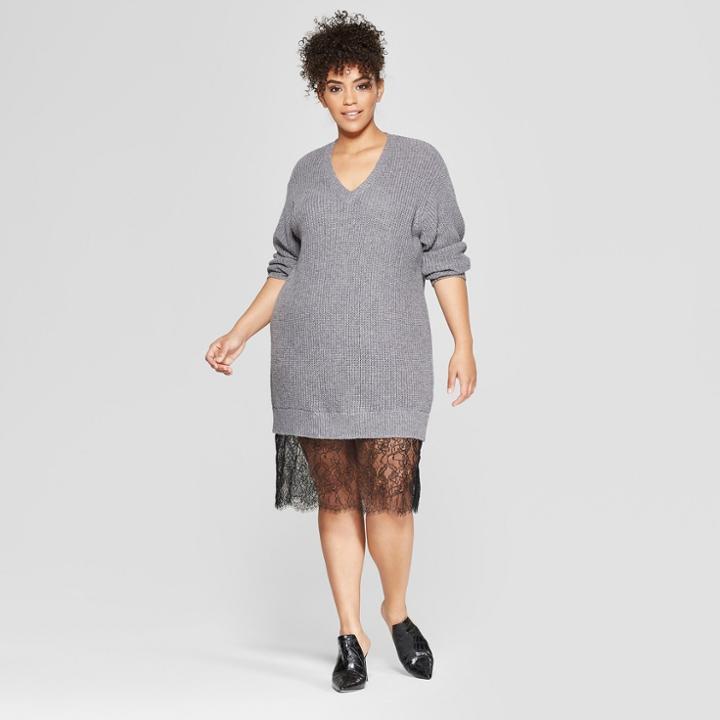 Women's Plus Size 3/4 Sleeve Lace Tunic Sweater - Who What Wear Gray