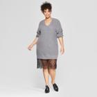Women's Plus Size 3/4 Sleeve Lace Tunic Sweater - Who What Wear Gray